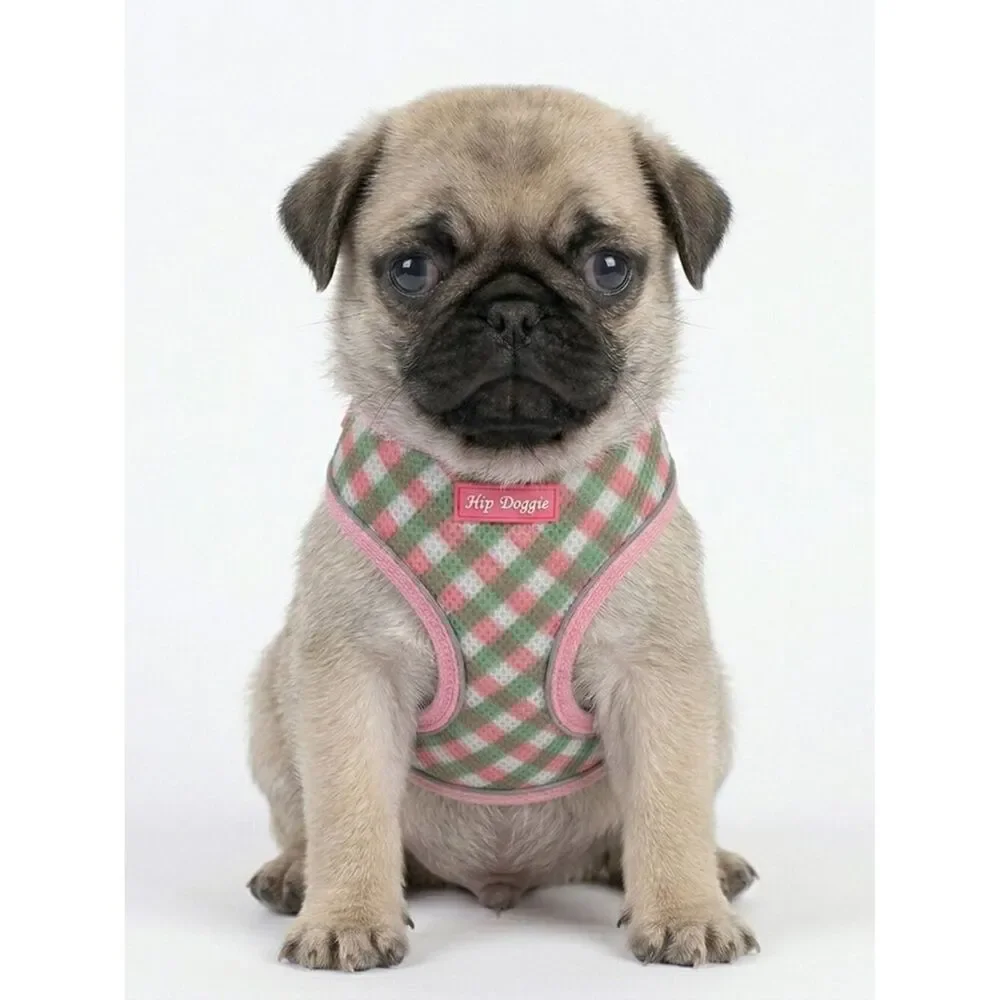 Pet Harness - Pink/Green Check - SZ XS fits 10 - 15